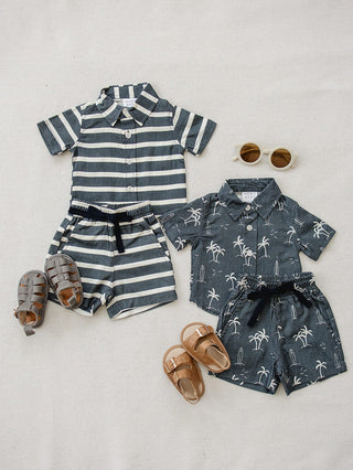 Stripe Linen Button Up Shirt Mebie Baby Size: 0-3
