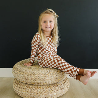 Ribbed Bamboo Long Sleeve Pajama Set - Rust Checkered Mebie Baby
