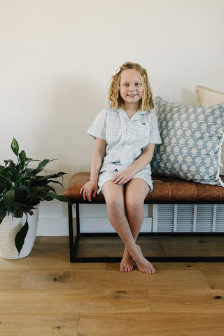 Mebie Baby Light Blue Gingham Short Pajama Set | Baby Riddle