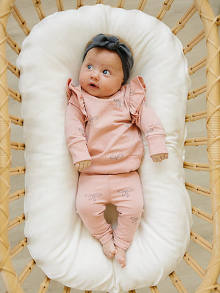 Pink Ribbon Ruffle French Terry Set Baby & Toddler Outfits Mebie Baby Size: 0-3