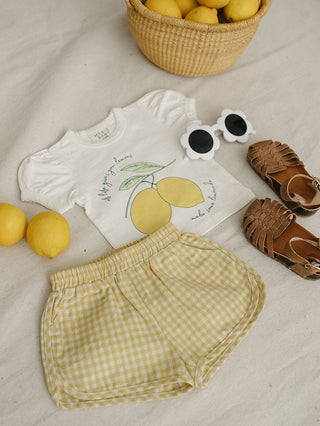 Yellow Gingham Shorts Mebie Baby Size: 0-3