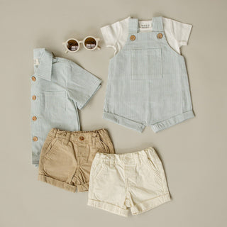 Mebie Baby Green Stripe Short Linen Overalls | Baby Riddle