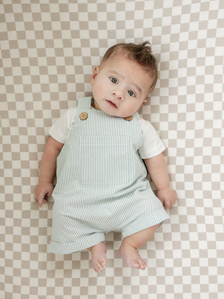 Mebie Baby Green Stripe Short Linen Overalls | Baby Riddle