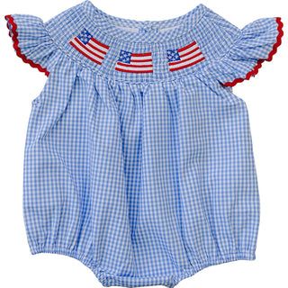 Flag Gingham Smocked Bubble Romper