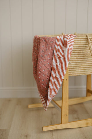 Vintage Pink Floral + Pink Stripes Muslin Quilt Mebie Baby