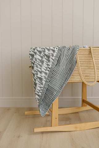 Forest + Green Stripes Muslin QuiltMebie Baby