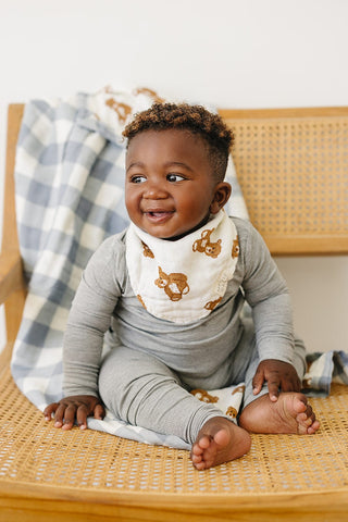 Dusty Blue Gingham + Teddy Bear Muslin QuiltMebie Baby