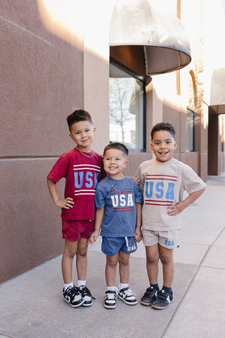 USA Short Sleeve Top and Shorts Set Olive + Scout Color: Brown Size: 3-6M