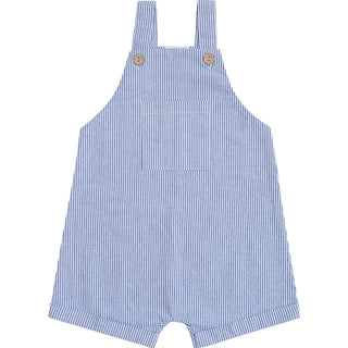 Blue Stripe Short Linen Overalls Mebie Baby Size: 0-3