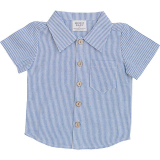 Blue Stripe Button Up Pocket Shirt Mebie Baby Size: 2T