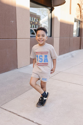 USA Short Sleeve Top and Shorts Set Olive + Scout Color: Brown Size: 3-6M