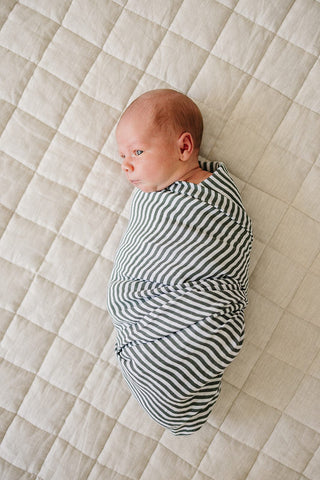 Green Stripes Muslin Swaddle BlanketMebie Baby