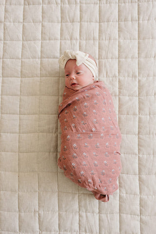Vintage Pink Floral Muslin Swaddle Blanket Mebie Baby