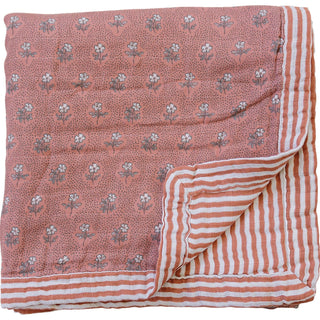 Vintage Pink Floral + Pink Stripes Muslin Quilt Mebie Baby