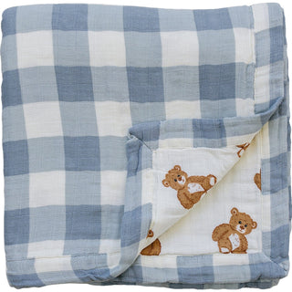 Dusty Blue Gingham + Teddy Bear Muslin QuiltMebie Baby