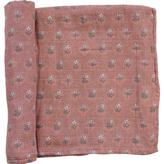 Vintage Pink Floral Muslin Swaddle Blanket Mebie Baby