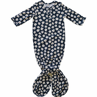 Navy Daisy Ribbed Bamboo Knot Gown Mebie Baby