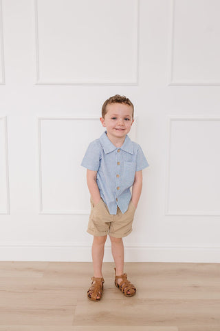 Blue Stripe Button Up Pocket Shirt Mebie Baby Size: 2T