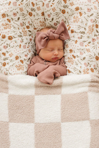 Plush Blanket - Taupe Checkered Mebie Baby