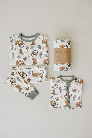 Outlaw Cowboy Ribbed Bamboo Cozy Set Mebie Baby Size: 18-24