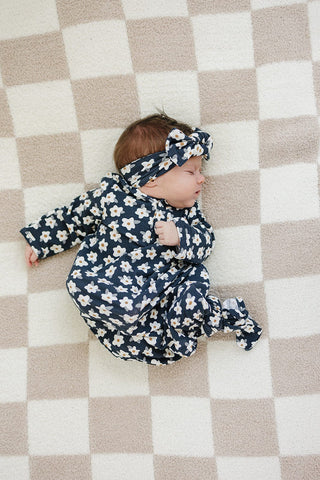 Navy Daisy Ribbed Bamboo Knot Gown Mebie Baby