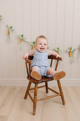 Blue Stripe Short Linen Overalls Mebie Baby Size: 0-3