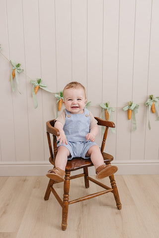 Blue Stripe Short Linen Overalls Mebie Baby Size: 0-3
