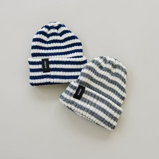 Grey & White Stripe Chunky Knit Beanie Mebie Baby Size: 0-3 month