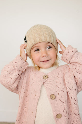 Tan Chunky Knit Beanie Mebie Baby Size: 0-3 month