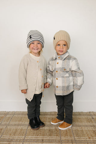 Grey & White Stripe Chunky Knit Beanie Mebie Baby Size: 0-3 month