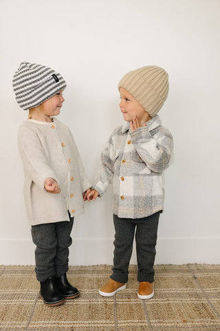 Grey & White Stripe Chunky Knit Beanie Mebie Baby Size: 0-3 month
