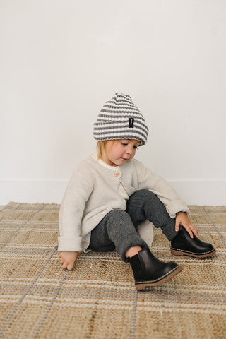 Grey & White Stripe Chunky Knit Beanie Mebie Baby Size: 0-3 month