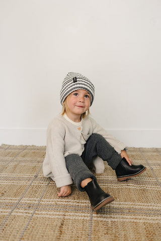 Grey & White Stripe Chunky Knit Beanie Mebie Baby Size: 0-3 month