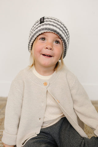 Grey & White Stripe Chunky Knit Beanie Mebie Baby Size: 0-3 month
