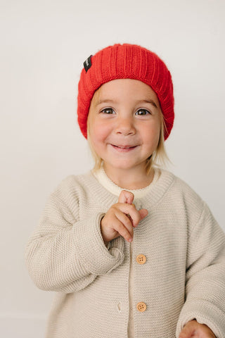 Red Chunky Knit Beanie Mebie Baby Size: 0-3 month