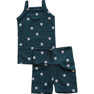 Mebie Baby Navy Daisies Tank + Biker Short Set | Baby Riddle