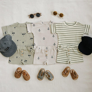 Mebie Baby Sage Stripe Button Short Set | Baby Riddle