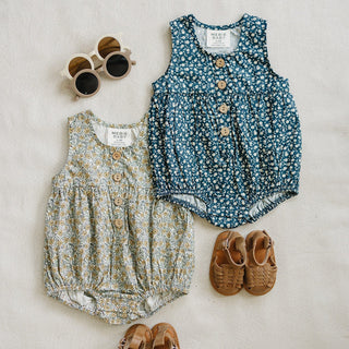 Mebie Baby Navy Floral Bubble Romper | Baby Riddle