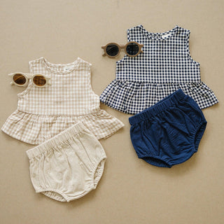 Oatmeal Gingham Peplum Set - Cute and Comfy