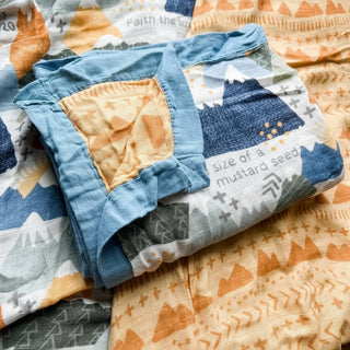 Catholic Luxury Double Sided Muslin Blanket - Faith Moves Mountains The Little Rose Shop