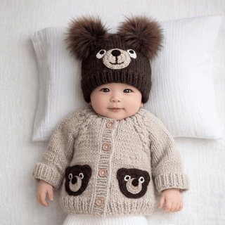 Brown Bear Knit Beanie Hat for Babies, Toddlers & Kids Huggalugs Size: M (6-24 months)