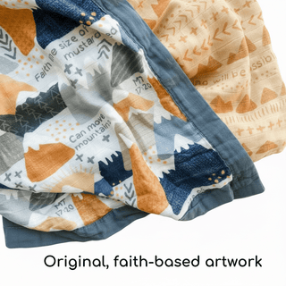 Faith Moves Mountains Luxury Double Sided Muslin Blanket The Little Rose Shop