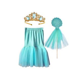 Bailey and Ava Mermaid Tail Skirt, Crown & Wand Set - Turquoise | Baby Riddle