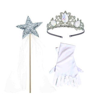 Bailey and Ava Raven Princess Crown and Wand Set - Silver & Ivory | Baby Riddle