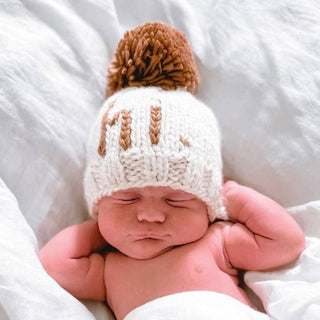 Hi. Pecan Hand Knit Beanie Hat for Baby Huggalugs Size: XS (newborn)