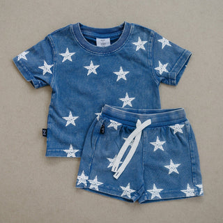 Atlas Short Sleeve Top and Shorts Set Olive + Scout Color: Blue Size: 3-6M