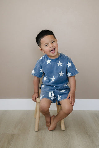 Atlas Short Sleeve Top and Shorts Set Olive + Scout Color: Blue Size: 3-6M