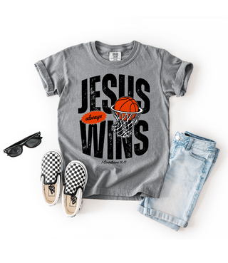 Jesus Always Wins Kids Tee | Unisex Tee Made By Yen Size: YXS=4-5 Color: Gray