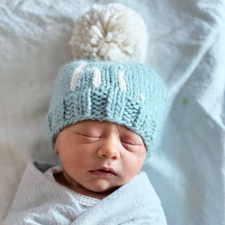 Hi. Surf Blue Hand Knit Beanie Hat for Baby Huggalugs Size: XS (newborn)