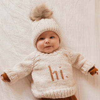 Hi. Pecan Crew Neck Sweater for Baby Huggalugs Size: 0-6 months